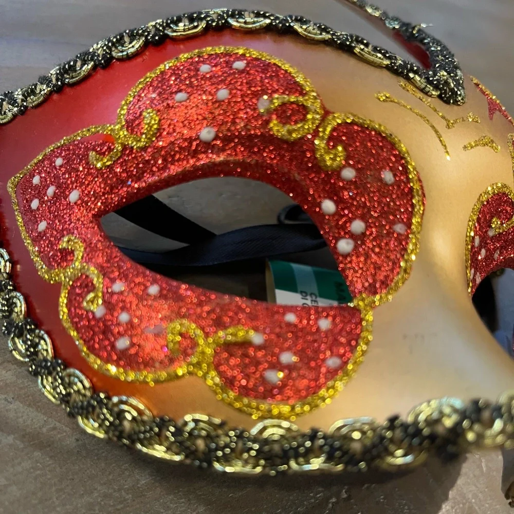 Italian Masquerade Mask, Red and Gold